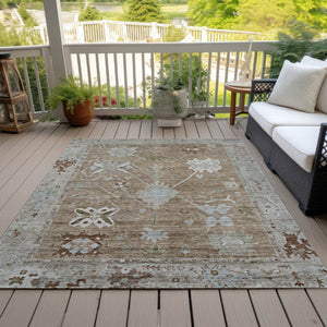 HomeRoots 8' X 10' Tribal Washable Area Rug - Durable Brown & Gray Design for Indoor/Outdoor Spaces, Easy Care 629476