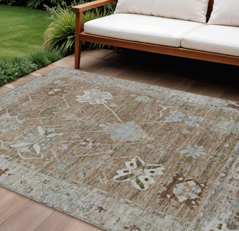 HomeRoots 10' Tribal Washable Area Rug - Stylish Brown & Gray Design for Indoor/Outdoor High-Traffic Areas 629478
