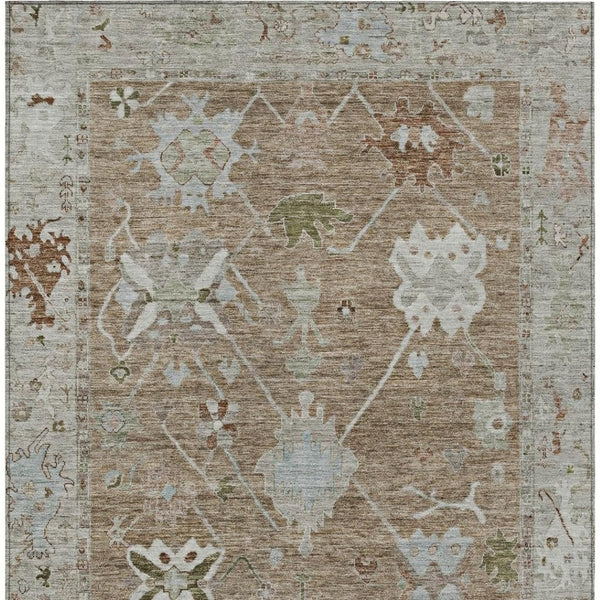 HomeRoots 10' Tribal Washable Area Rug - Stylish Brown & Gray Design for Indoor/Outdoor High-Traffic Areas 629478