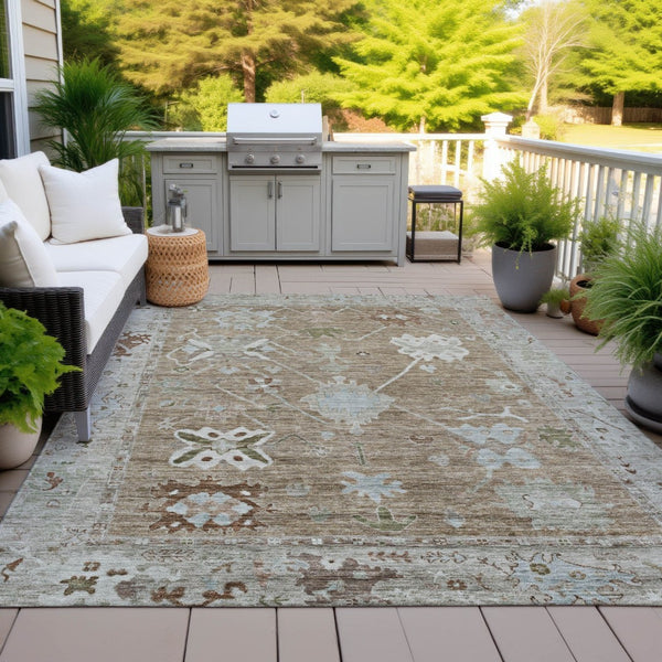 HomeRoots 10' Tribal Washable Area Rug - Stylish Brown & Gray Design for Indoor/Outdoor High-Traffic Areas 629478