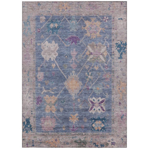 HomeRoots 5' Blue and Purple Tribal Area Rug - Washable, Durable Indoor/Outdoor Comfort for High-Traffic Spaces 629480