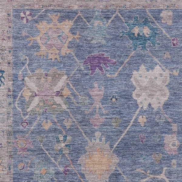 HomeRoots 5' Blue and Purple Tribal Area Rug - Washable, Durable Indoor/Outdoor Comfort for High-Traffic Spaces 629480