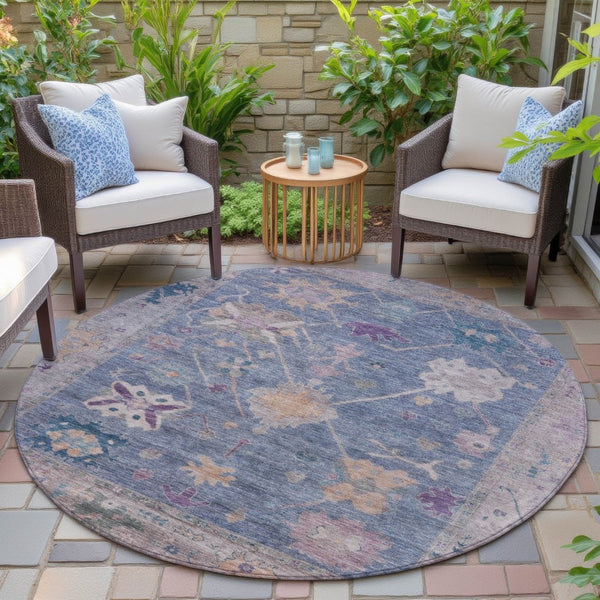 HomeRoots 8' Vibrant Blue and Purple Round Tribal Area Rug - Washable, Indoor/Outdoor, Durable & Stylish! 629481