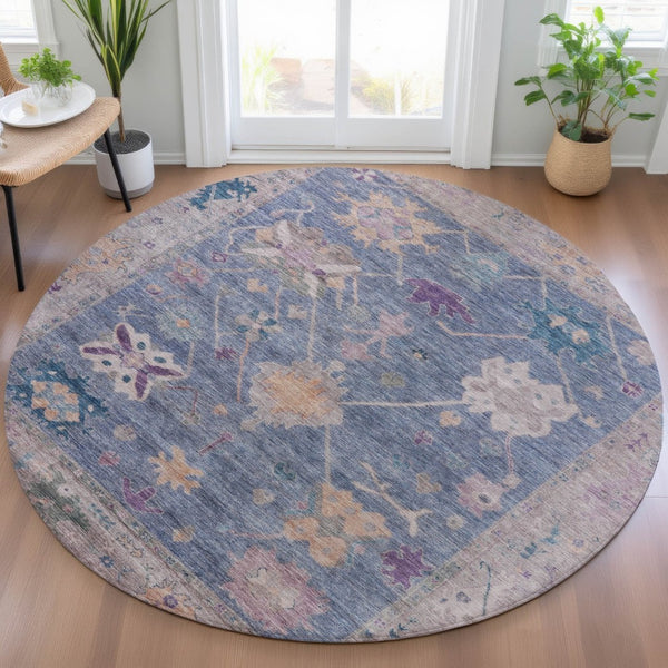 HomeRoots 8' Vibrant Blue and Purple Round Tribal Area Rug - Washable, Indoor/Outdoor, Durable & Stylish! 629481