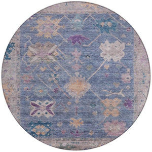 HomeRoots 8' Vibrant Blue and Purple Round Tribal Area Rug - Washable, Indoor/Outdoor, Durable & Stylish! 629481