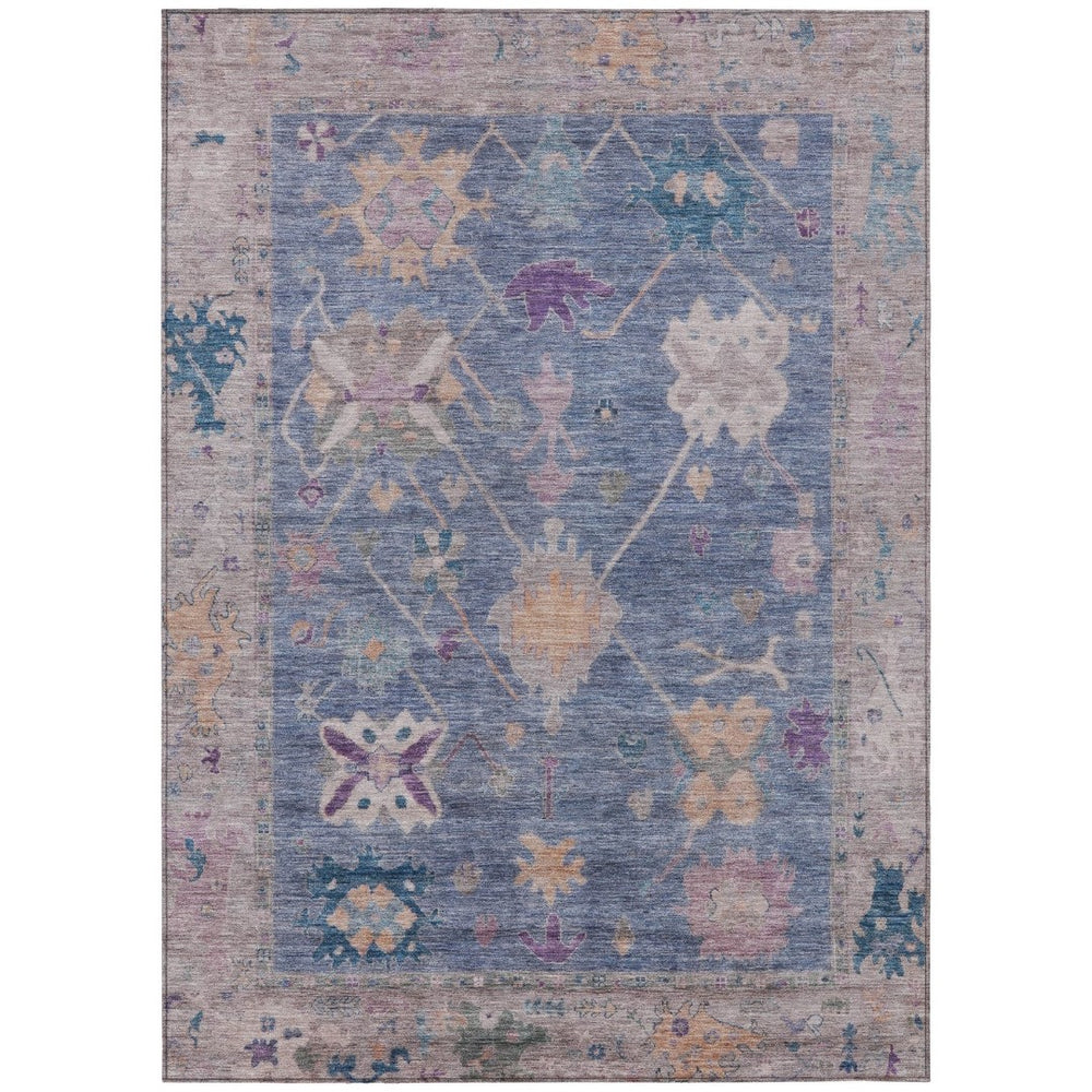 HomeRoots 8' X 10' Blue and Purple Tribal Rug - Washable, Durable Indoor/Outdoor Area Rug for High Traffic Spaces 629482