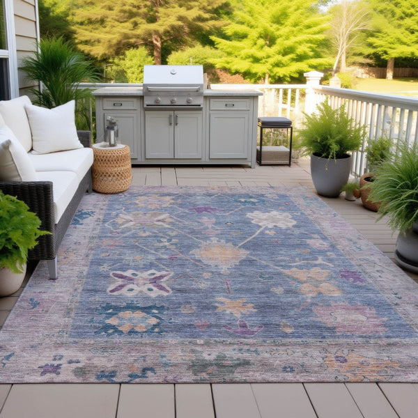 HomeRoots 10' Blue & Purple Tribal Washable Area Rug - Durable, Stylish, Indoor/Outdoor Carpet for All Spaces 629484