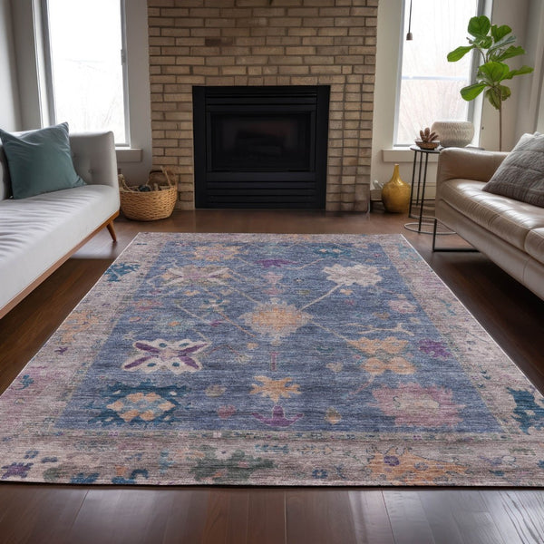 HomeRoots 10' Blue & Purple Tribal Washable Area Rug - Durable, Stylish, Indoor/Outdoor Carpet for All Spaces 629484