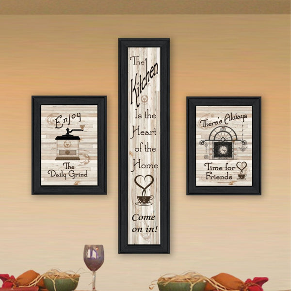 English Elm "the the Kitchen Collection Triptych Wood Framed Wall Art Set for Modern Dining Spaces B06787041