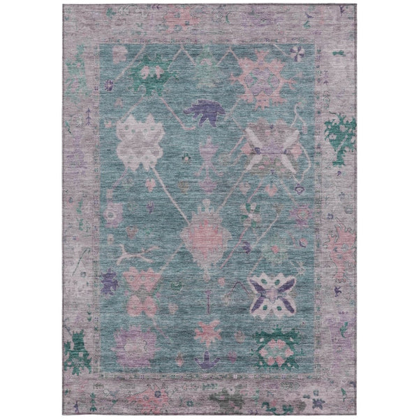 HomeRoots 5' X 8' Vibrant Green and Purple Tribal Area Rug - Durable, Washable, Perfect for Indoor & Outdoor Use 629486
