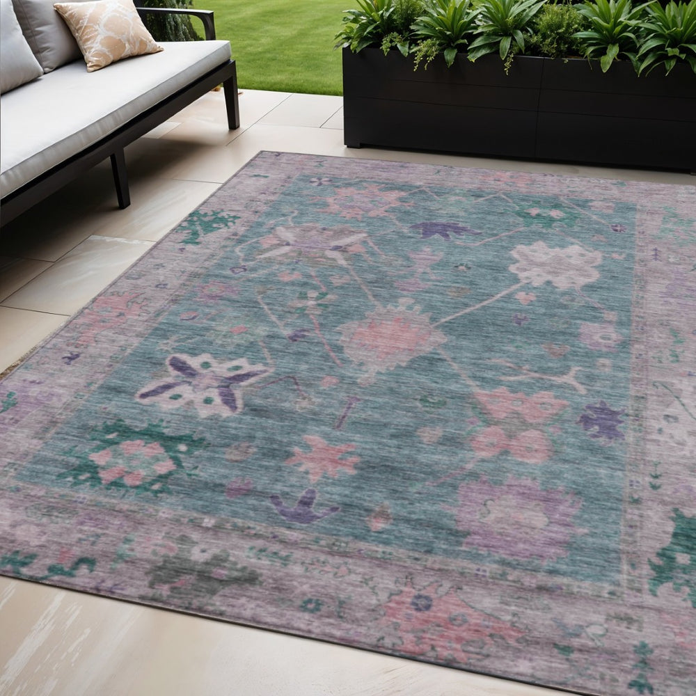 HomeRoots 5' X 8' Vibrant Green and Purple Tribal Area Rug - Durable, Washable, Perfect for Indoor & Outdoor Use 629486