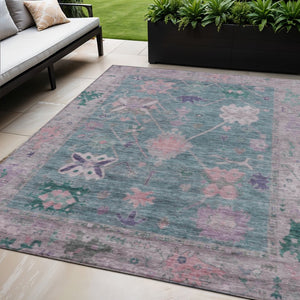 HomeRoots 5' X 8' Vibrant Green and Purple Tribal Area Rug - Durable, Washable, Perfect for Indoor & Outdoor Use 629486
