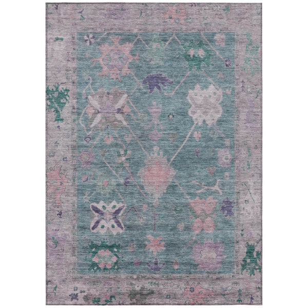 HomeRoots 5' X 8' Vibrant Green and Purple Tribal Area Rug - Durable, Washable, Perfect for Indoor & Outdoor Use 629486
