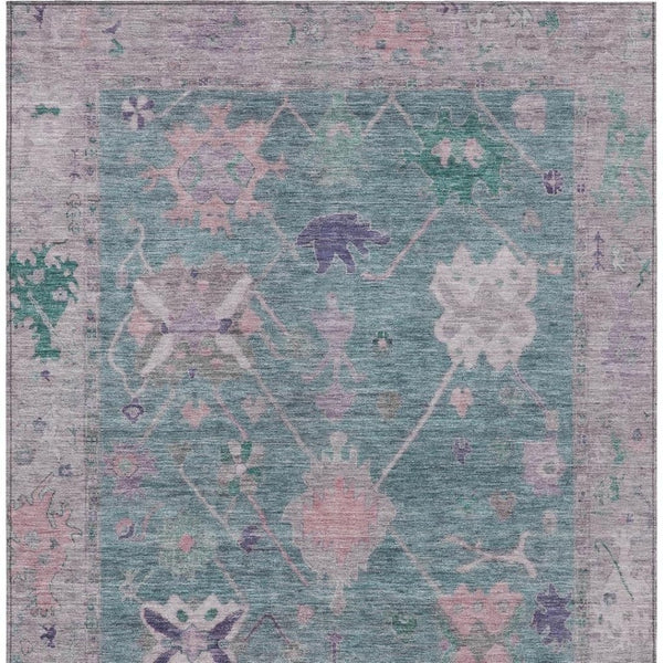 HomeRoots 5' X 8' Vibrant Green and Purple Tribal Area Rug - Durable, Washable, Perfect for Indoor & Outdoor Use 629486
