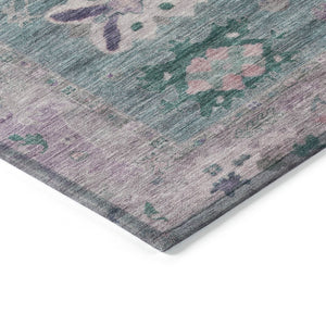 HomeRoots 8' Green and Purple Round Tribal Area Rug - Washable, Durable, Perfect for Indoor & Outdoor Spaces! 629487