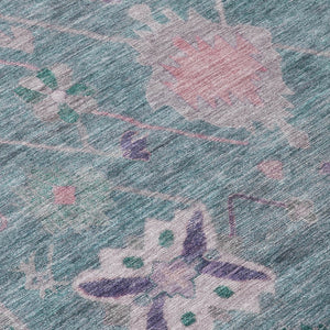 HomeRoots 8' Green and Purple Round Tribal Area Rug - Washable, Durable, Perfect for Indoor & Outdoor Spaces! 629487