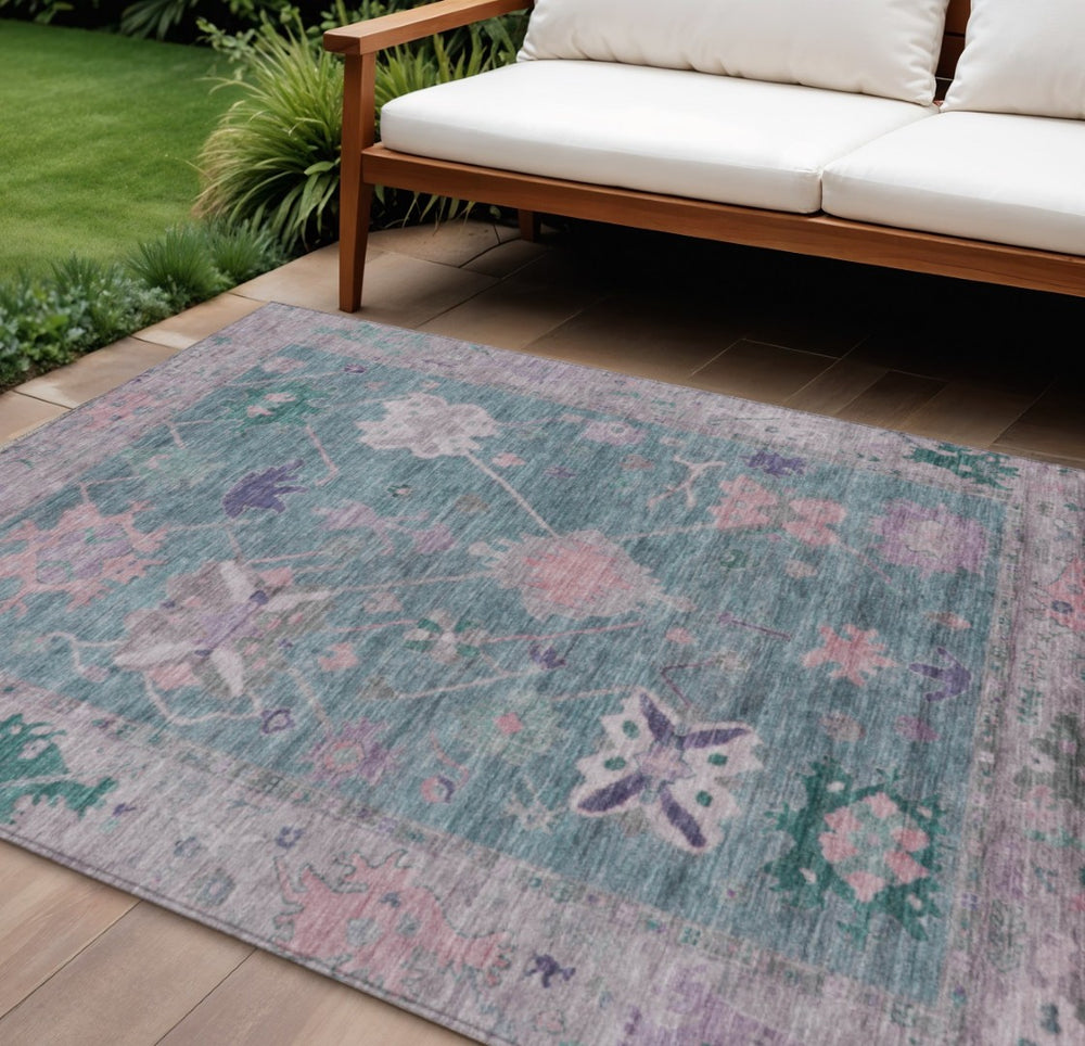 HomeRoots 10' Vibrant Green and Purple Tribal Washable Area Rug – Durable, Stain-Resistant Indoor/Outdoor Style 629490