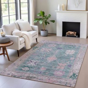 HomeRoots 10' Vibrant Green and Purple Tribal Washable Area Rug – Durable, Stain-Resistant Indoor/Outdoor Style 629490