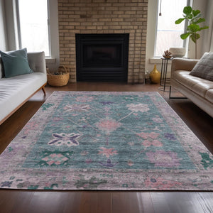 HomeRoots 10' Vibrant Green and Purple Tribal Washable Area Rug – Durable, Stain-Resistant Indoor/Outdoor Style 629490
