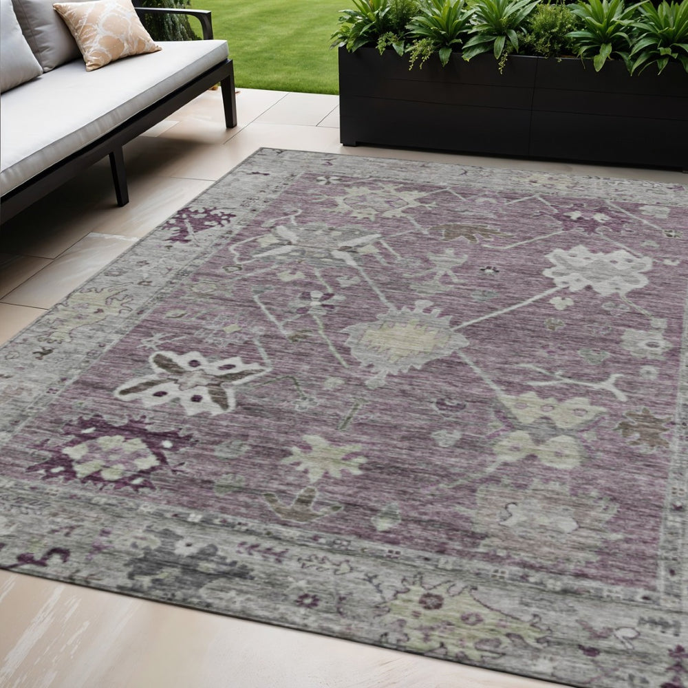 HomeRoots 5' X 8' Merlot and Gray Tribal Area Rug - Stylish, Washable, Durable for Indoor & Outdoor Use! 629492