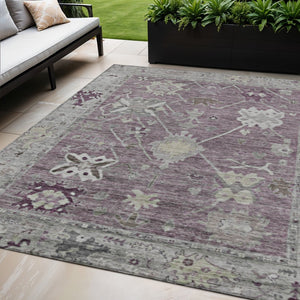 HomeRoots 5' X 8' Merlot and Gray Tribal Area Rug - Stylish, Washable, Durable for Indoor & Outdoor Use! 629492