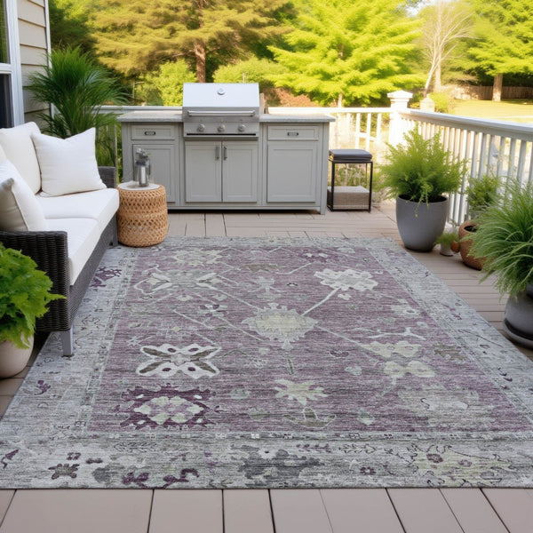 HomeRoots 5' X 8' Merlot and Gray Tribal Area Rug - Stylish, Washable, Durable for Indoor & Outdoor Use! 629492