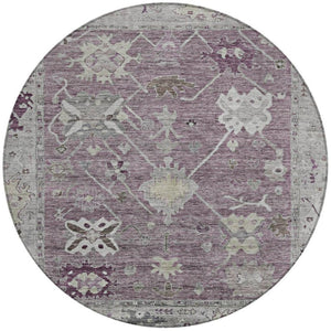 HomeRoots 8' Merlot and Gray Round Tribal Area Rug – Washable, Stylish, Durable for Indoors and Outdoors 629493