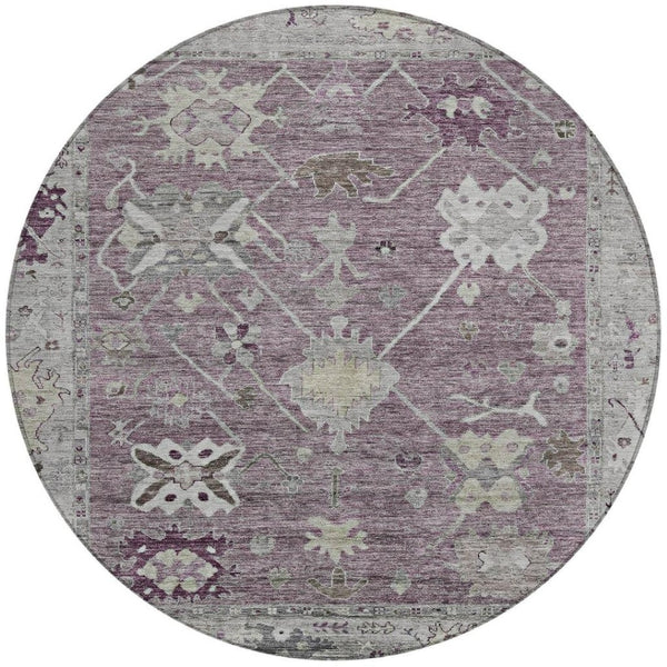 HomeRoots 8' Merlot and Gray Round Tribal Area Rug – Washable, Stylish, Durable for Indoors and Outdoors 629493