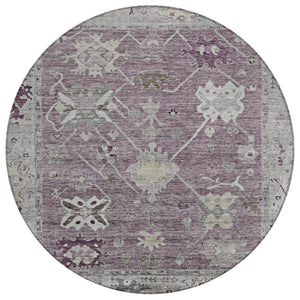 HomeRoots 8' Merlot and Gray Round Tribal Area Rug – Washable, Stylish, Durable for Indoors and Outdoors 629493