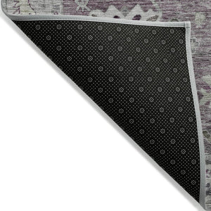 HomeRoots 8' Merlot and Gray Round Tribal Area Rug – Washable, Stylish, Durable for Indoors and Outdoors 629493
