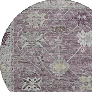 HomeRoots 8' Merlot and Gray Round Tribal Area Rug – Washable, Stylish, Durable for Indoors and Outdoors 629493