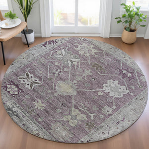 HomeRoots 8' Merlot and Gray Round Tribal Area Rug – Washable, Stylish, Durable for Indoors and Outdoors 629493