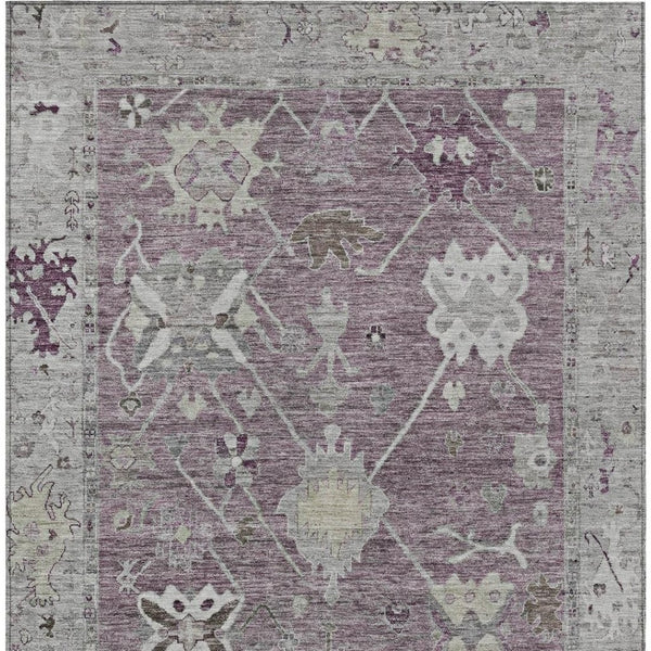 HomeRoots 8' X 10' Merlot and Gray Tribal Washable Rug - Stylish, Durable Design for Indoor & Outdoor Spaces 629494