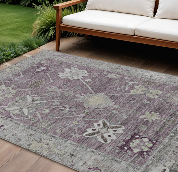 HomeRoots 8' X 10' Merlot and Gray Tribal Washable Rug - Stylish, Durable Design for Indoor & Outdoor Spaces 629494
