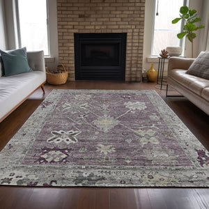 HomeRoots 8' X 10' Merlot and Gray Tribal Washable Rug - Stylish, Durable Design for Indoor & Outdoor Spaces 629494
