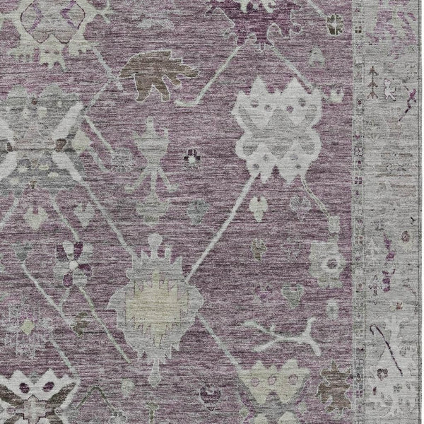 HomeRoots 10' X 14' Merlot & Gray Tribal Washable Area Rug - Stylish, Durable, Indoor/Outdoor Design for Any Space 629496