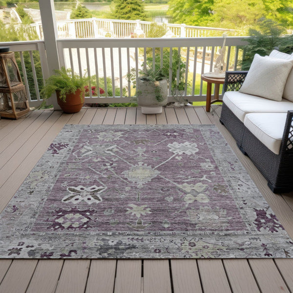 HomeRoots 10' X 14' Merlot & Gray Tribal Washable Area Rug - Stylish, Durable, Indoor/Outdoor Design for Any Space 629496