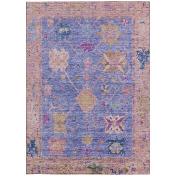 HomeRoots 5' X 8' Washable Purple and Blue Tribal Area Rug – Stain-Resistant, Versatile for Indoor & Outdoor Use! 629498