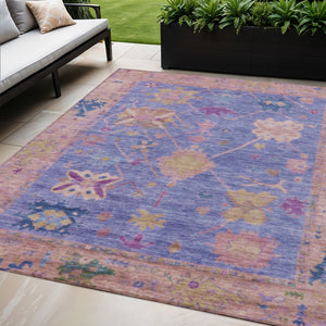HomeRoots 5' X 8' Washable Purple and Blue Tribal Area Rug – Stain-Resistant, Versatile for Indoor & Outdoor Use! 629498