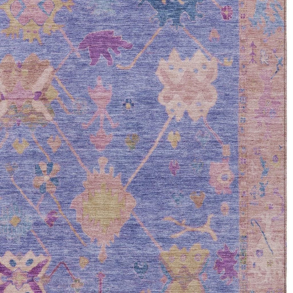 HomeRoots 5' X 8' Washable Purple and Blue Tribal Area Rug – Stain-Resistant, Versatile for Indoor & Outdoor Use! 629498