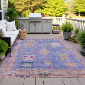 HomeRoots 5' X 8' Washable Purple and Blue Tribal Area Rug – Stain-Resistant, Versatile for Indoor & Outdoor Use! 629498