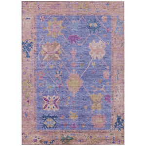HomeRoots 5' X 8' Washable Purple and Blue Tribal Area Rug – Stain-Resistant, Versatile for Indoor & Outdoor Use! 629498