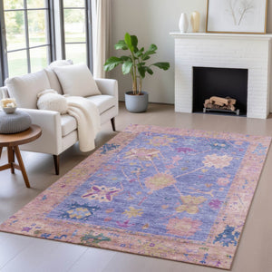 HomeRoots 5' X 8' Washable Purple and Blue Tribal Area Rug – Stain-Resistant, Versatile for Indoor & Outdoor Use! 629498