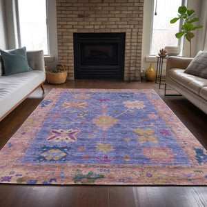HomeRoots 5' X 8' Washable Purple and Blue Tribal Area Rug – Stain-Resistant, Versatile for Indoor & Outdoor Use! 629498