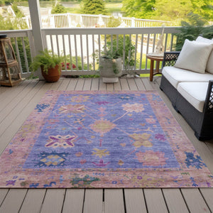 HomeRoots 5' X 8' Washable Purple and Blue Tribal Area Rug – Stain-Resistant, Versatile for Indoor & Outdoor Use! 629498