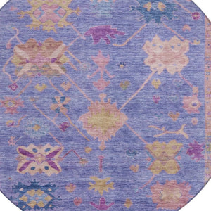 HomeRoots 8' Vibrant Purple and Blue Round Tribal Rug - Durable, Washable, Ideal for Indoor and Outdoor Spaces 629499