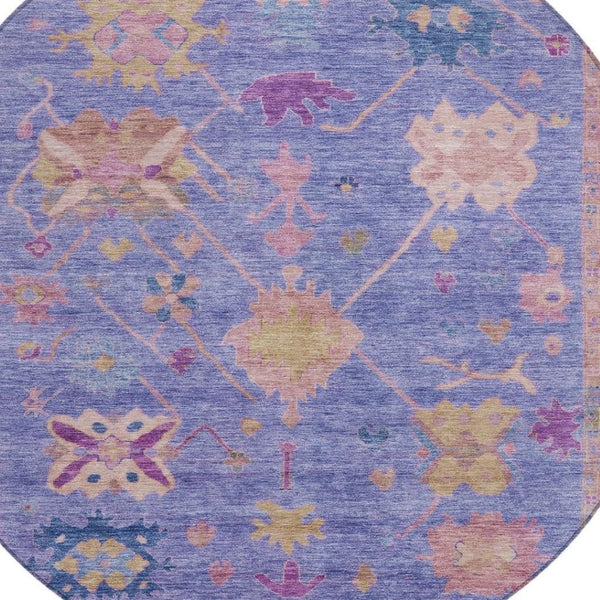HomeRoots 8' Vibrant Purple and Blue Round Tribal Rug - Durable, Washable, Ideal for Indoor and Outdoor Spaces 629499