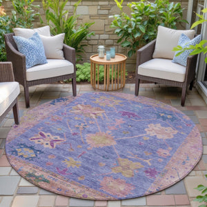 HomeRoots 8' Vibrant Purple and Blue Round Tribal Rug - Durable, Washable, Ideal for Indoor and Outdoor Spaces 629499