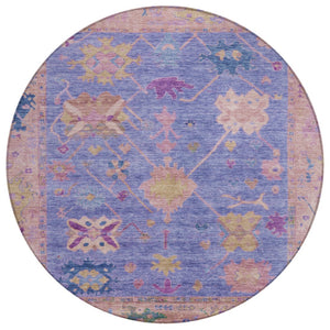 HomeRoots 8' Vibrant Purple and Blue Round Tribal Rug - Durable, Washable, Ideal for Indoor and Outdoor Spaces 629499