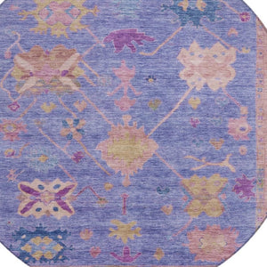 HomeRoots 8' Vibrant Purple and Blue Round Tribal Rug - Durable, Washable, Ideal for Indoor and Outdoor Spaces 629499